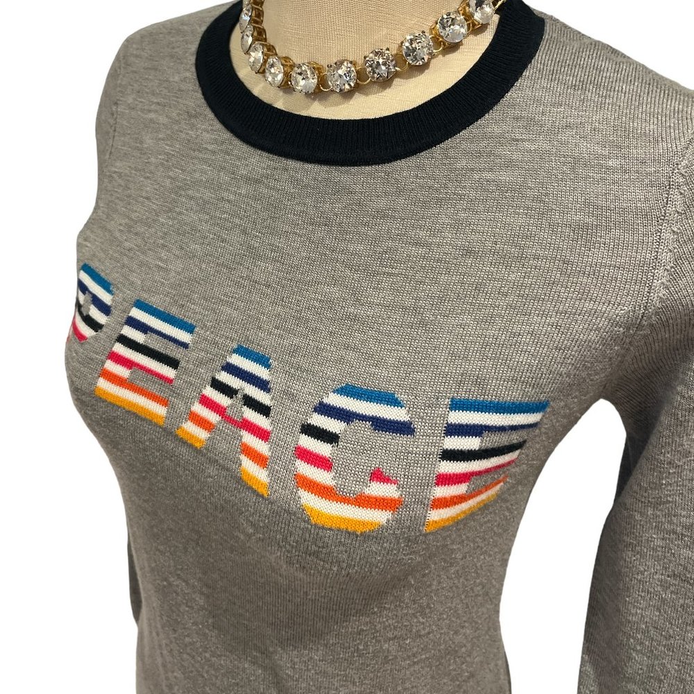 PEACE TOMMY HILFIGER Rainbow Ringer Sweater Size Small Heather Grey Knit